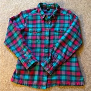 Patagonia Green and Magenta Plaid Flannel Shirt